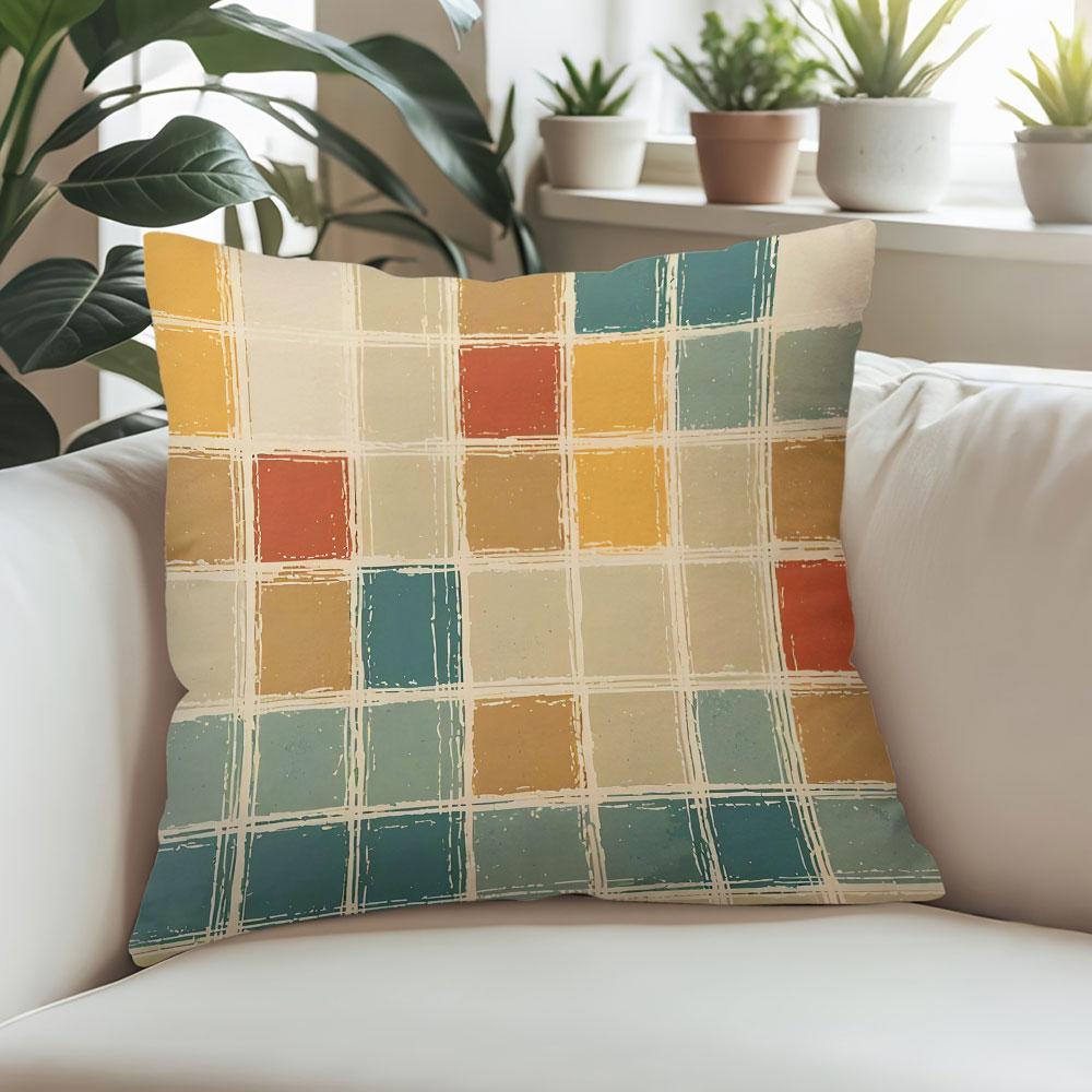 Vintage Plaid square Jacquard Pillow Cover for Sofa Office Waist Cushion Cover Home Decorative Pillowcase