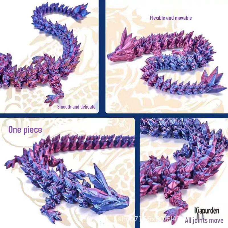 Luminous 3D Printed Crystal Dragon - Fully Articulated Gem Dragon Toy Ornament