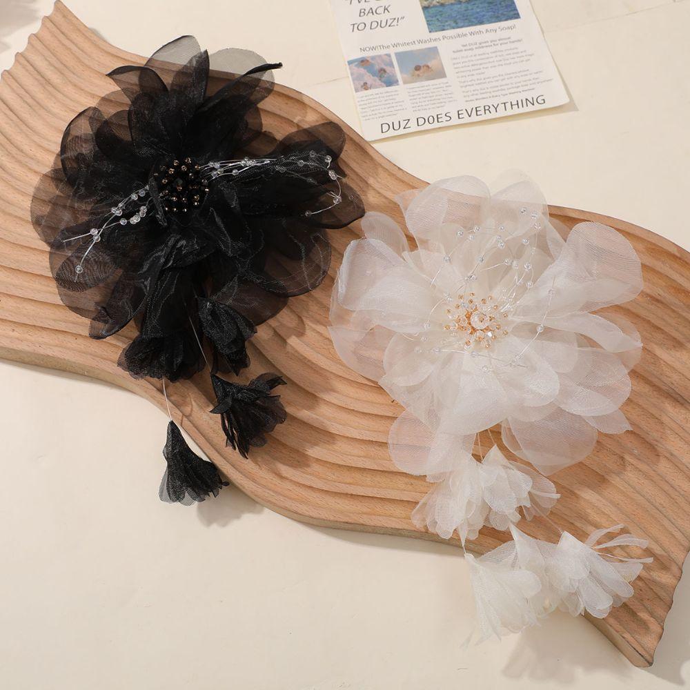 Reusable Handmade Flower Brooch Tassels Fabric Corsage Elegant Organza Flower Applique  Dance