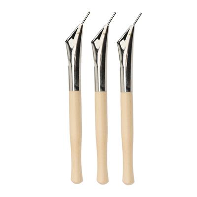 3Pcs Pottery Batik Printing Pen Drawing On Fabric Cloth Beech and Stainless Steel Clay Carving Tools