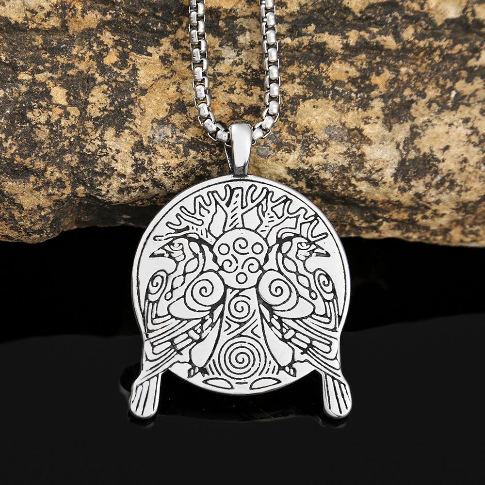 European and American Viking Odin Crow Titanium Steel Necklace Retro Personality Stainless Steel Men's Pendant Niche Women