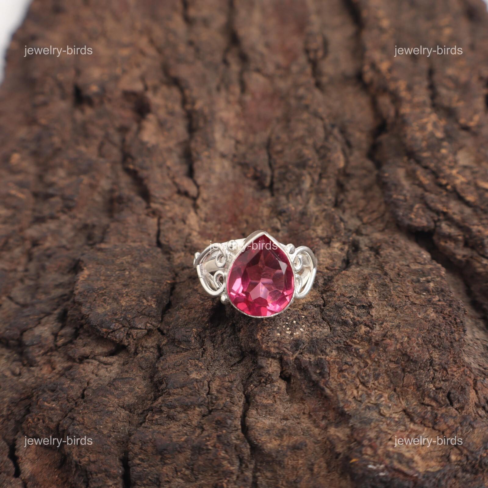 

Грушевидный Розовый Турмалин Драгоценный камень Ручной работы Новое Заявление Кольцо Чакра Сердца из серебра 925 пробы RR-46-2 15