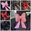 Linen Linen Bow Car Headrest Ribbon Bow Ribbon Bow Car Neck Pillow Lumbar Rest Pillow   Car Seat