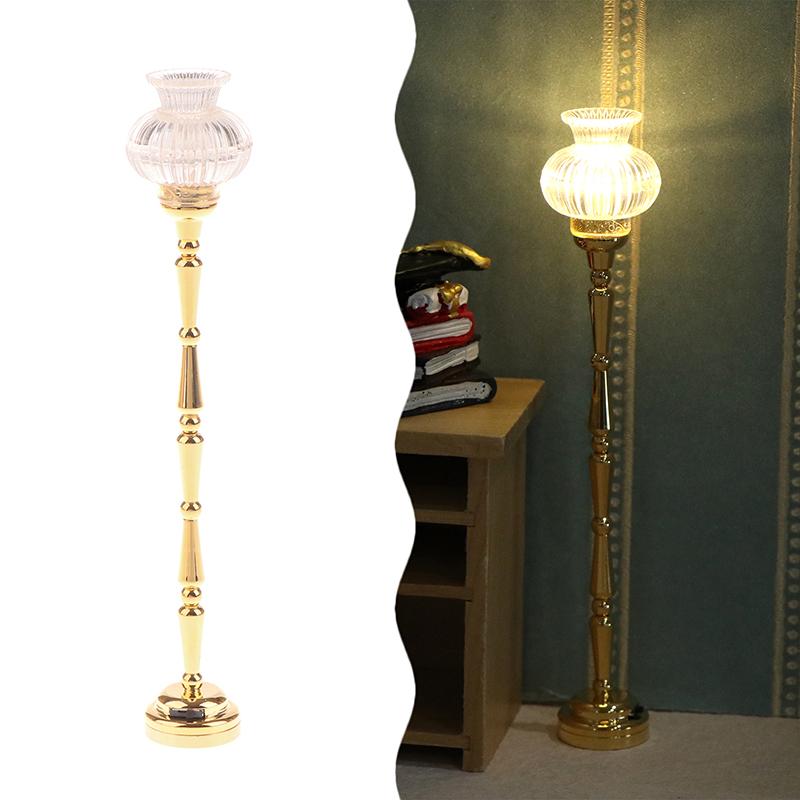 1/12 Dollhouse Miniature Floor Lamp Flower Shape Led Lamp Model Doll Home Lamp Furniture Decoration Toy Micro Scene Ornament