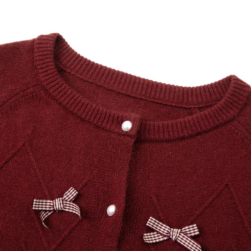 Xiangying Women's Christmas Red Bowknot Knitted Cardigan