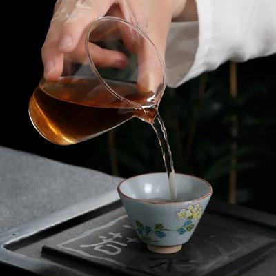 55ml Traditionelle Ru-Brennofen Keramik Teetasse Handgefertigt Blumenmuster Teetasse Reise-Teeschale Meditationsbecher Chinesisches Teegeschirr