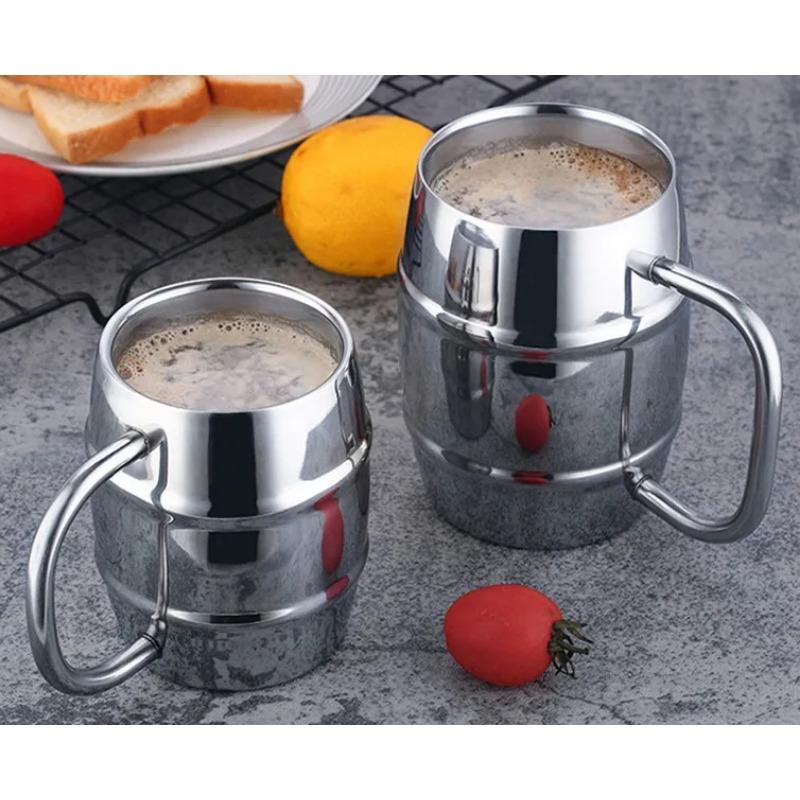 

Кружка для пива из нержавеющей стали с двойными стенками, переносная чашка для кофе и чая, дорожный стакан для офиса, стакан для воды с ручкой, посуда для питья 320-450ml