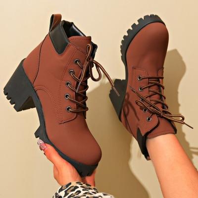 Novas Botas de Inverno Femininas de Alta Qualidade com Cadarço Moda Designer Sapatos para Mulheres Casuais Confortáveis Botas de Salto Alto Femininas
