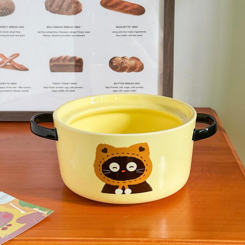 Cute cat ceramic instant noodle bowl with lid student dormitory instant noodle bowl large capacity snail powder personal special bowl