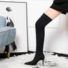 Europäischer und amerikanischer Stil, schlichter, spitzer, elastischer Lycra-Sexy-Slim-Overknee-Stiefel mit hohem Absatz