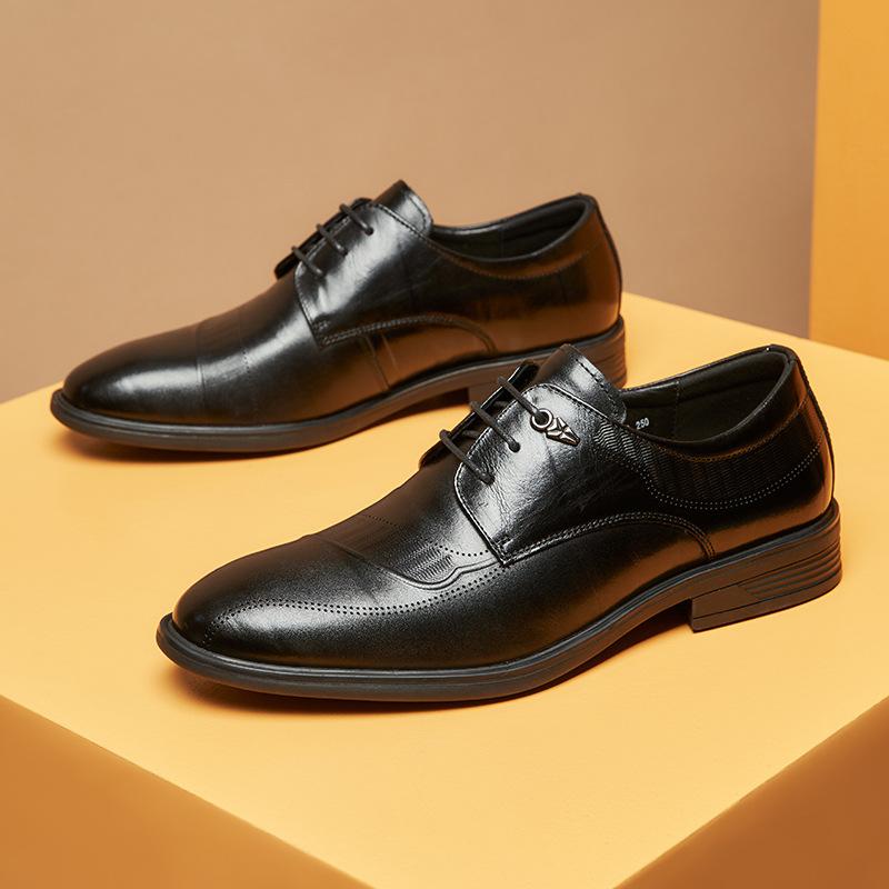 

Первый слой коровьей кожи, новый британский стиль, натуральная кожа, острый носок, мягкая подошва, деловые, формальные, мужские кожаные туфли, повседневные, дышащие, свадебные туфли 43 чёрный