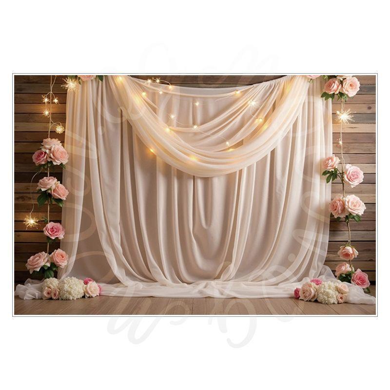 Birthday, Wedding and Engagement Party Backdrop Fabric, Luxurious Curtains, Gauze Drapes, Flowers, Photo Backdrop Fabric
