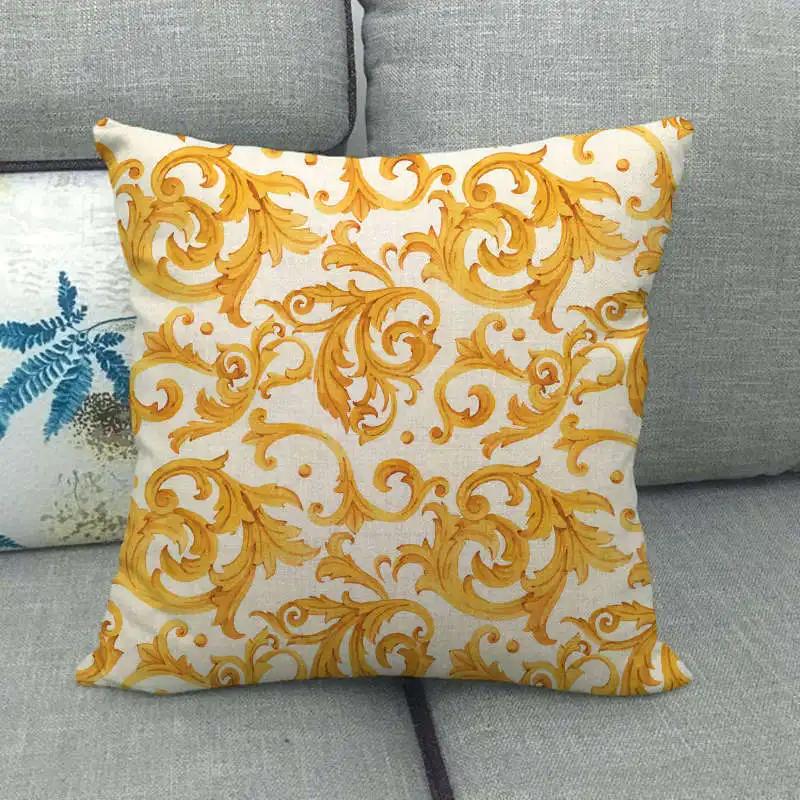 European Floral Gold Black Blue Linen Cushion Covers Modern Nordic Geometric Decorative Pillows Cover Couch Pillows Boho Decor