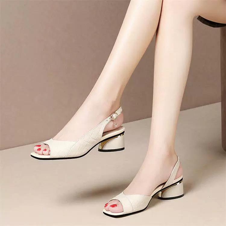 Damen Sommer Ein-Schnallen Mittelabsatz Römische Sandalen Einfarbig Elegant Pendler-Sandalen