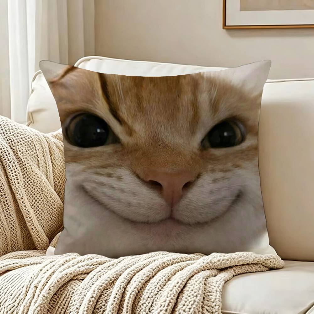 Cute Cat Thousand Yard Stare Meme Pillow Case Living Room Sofa Cushion Cover Suitable For Home Bedroom Room Decoration