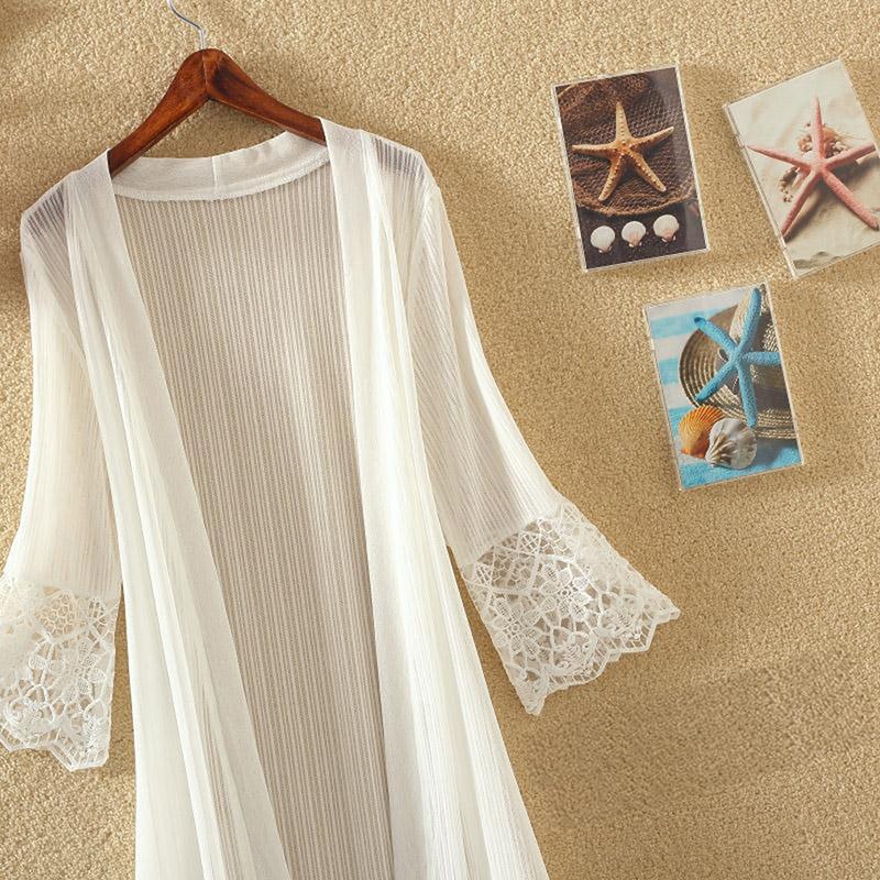 Summer Women Lace Cardigan Long Sleeve Sun Protection Clothing Shawl Outerwear Simple Wearing Cardigan Female Ladies Coat Jacket