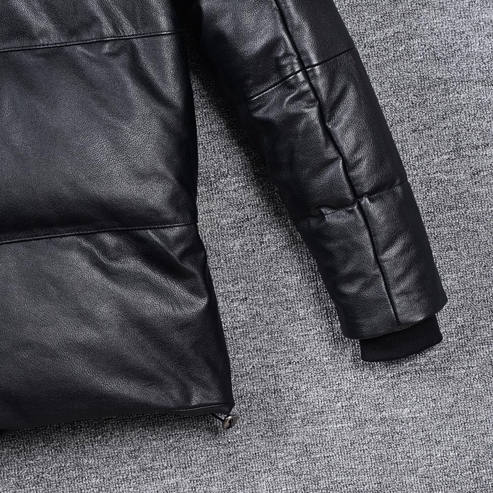 Wide Shoulder Thick Soft Men Genuine Cow Leather Duck Down Coat Removable Hood Warm Winter Jacket Cowhide Leather Men's Clothing
