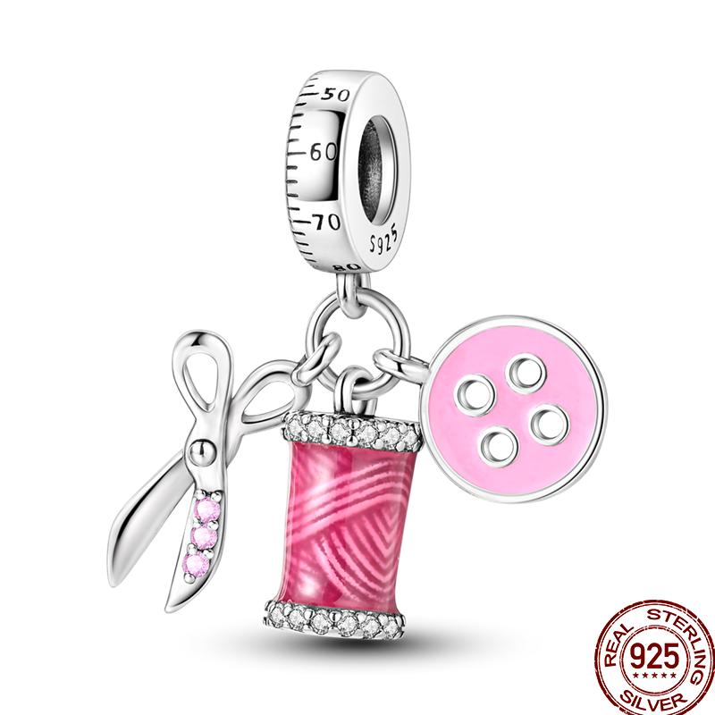 Copper Tailor Handmade Button Scissors Shiny Zircon Charm Beads Suitable For Panoriginal Bracelet Diy