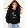 Kids Sweatshirt,Crew Neck Fashion Top, Fun"Cute Black Cat with Pink Bow " Patterned Sweatshirt,for Everyday Casual Wear,for All Kinds of Daily Outfits