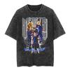 T-shirt a maniche corte lavata effetto invecchiato Giapponese Classico Dragon Ball Goku Cartone Animato Anime Oversize High Street Vintage Uomo e Donna