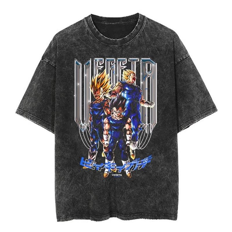 T-shirt a maniche corte lavata effetto invecchiato Giapponese Classico Dragon Ball Goku Cartone Animato Anime Oversize High Street Vintage Uomo e Donna