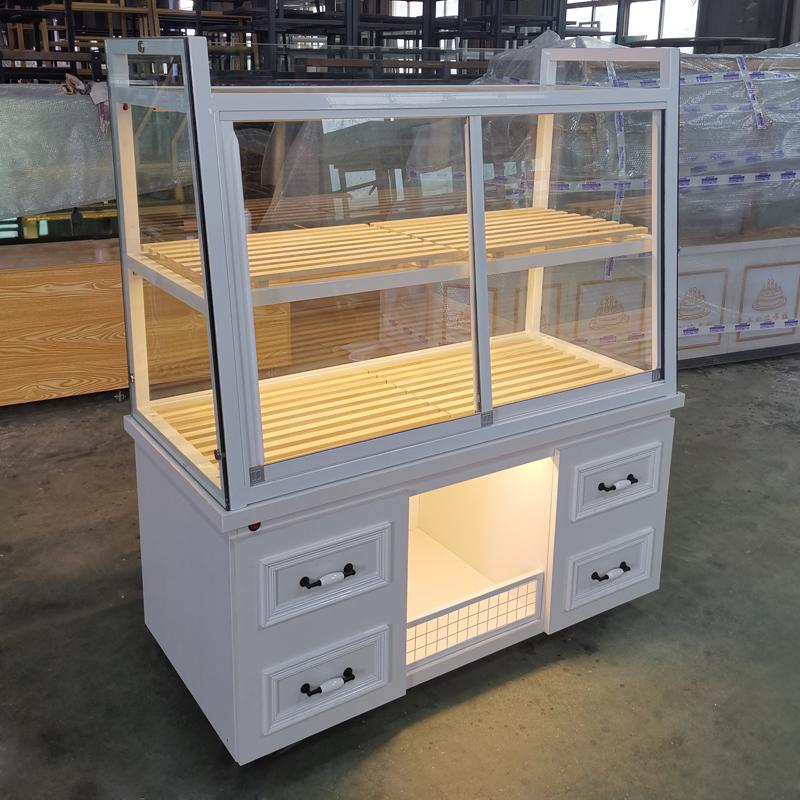In-Stock Bakery Display Cabinet: Solid Wood & Wrought Iron Island with Drawers for Bread, Pastries, and Fried Goods