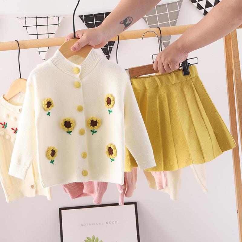 Kinder Strickkleid Neuer Stil Mädchen Obst Handgemacht Blume Set Kleid Baby Mode Kinderbekleidung Oberteil Set