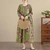 DIMANAF Ny 2025 Dam Plus Size Vår Lång Klänning Lös Basic Vintage Oversize Långärmad Maxi Blommig