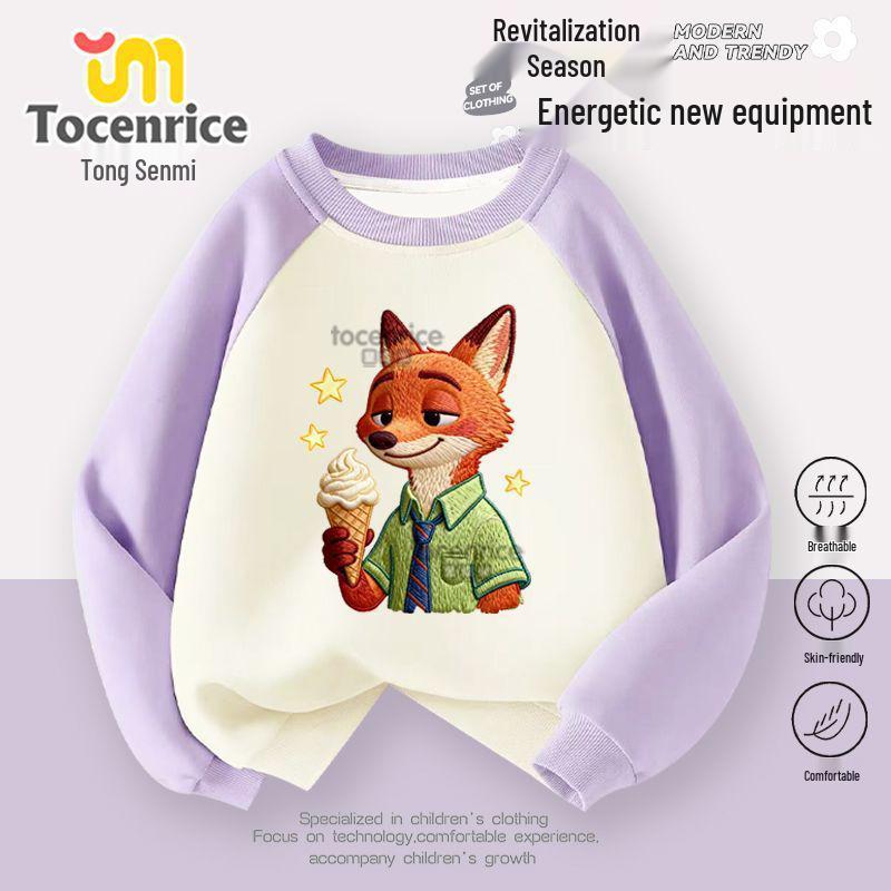 Zootopia Girls' Raglan Sleeve Sweatshirt - Trendy Autumn/Winter Loose Fit Round Neck Top for Kids
