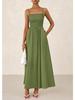 Women's Spaghetti Strap Maxi Dress with Ruffles and Pockets