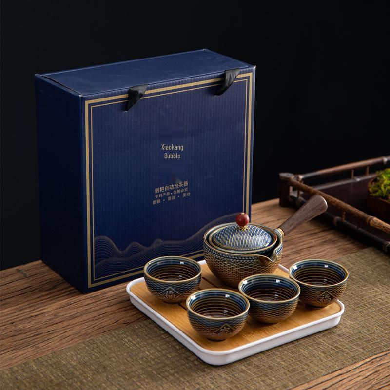 

Портативный керамический чайный набор Кунг-фу с сумкой – Включает один чайник, четыре чашки и боковую ручку для использования на открытом воздухе или в машине