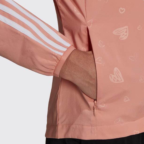 Adidas Patterned Full Print Striped Zip-Up Hoodie Jacket Women Jacket Pink HB5095