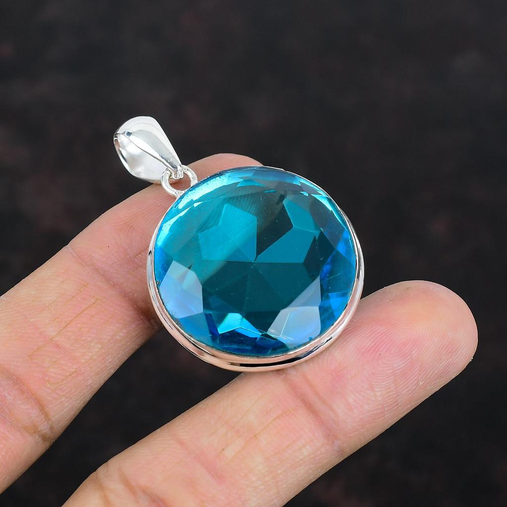 Faceted Swiss Blue Topaz Pendant Unique Jewelry Gemstone Pendant 925 Sterling Silver Pendant Handmade Pendant Wedding Gifts Decent Jewelry