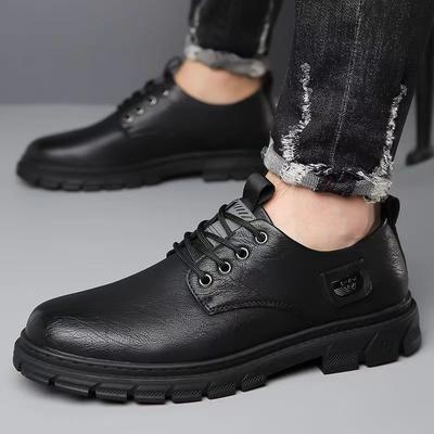 Chaussures en cuir pour hommes Chaussures décontractées respirantes Chaussures de travail pour hommes Style britannique Chaussures en cuir à semelle souple antidérapante