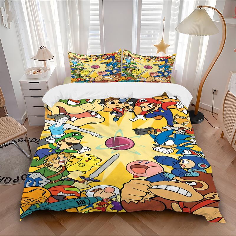 

3pcs bedding set Pokémon Gaming Characters Includes 1 Comforter + 2 Pillowcases, Without Pillow Inserts, Soft Comfortable,a0910218 135x200cm