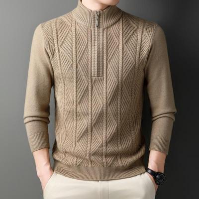 Men's Thick Warm Half-Zip Knit Sweater - Business Casual Pullover for Autumn/Winter