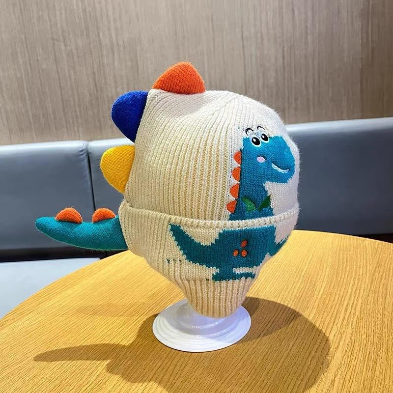 Winter Warm Baby Ear Protection Hat 3D Dinosaur Kids Earmuffs Cap Cartoon Toddler Woolen Knitted Hats 2-6 Years Children Beanie
