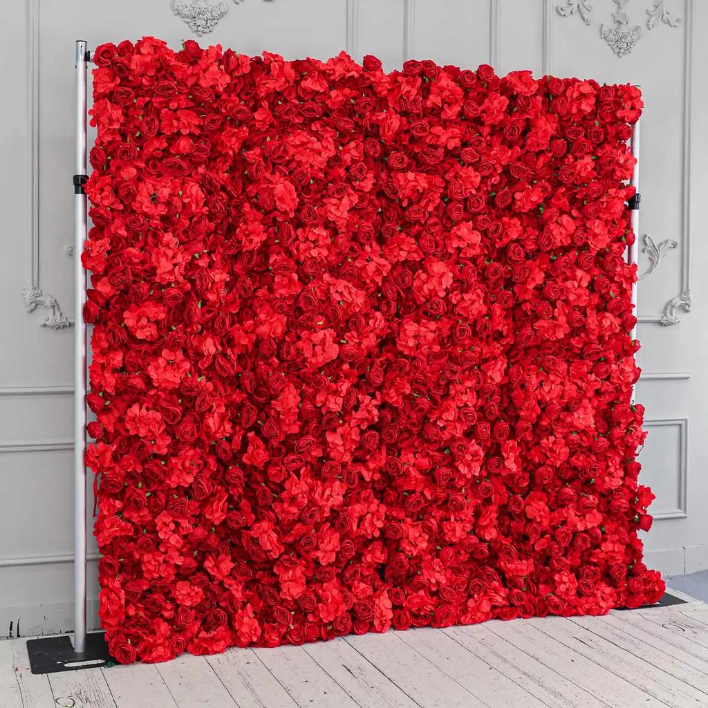 3D Classic Red Flower Wall Burgundy Artificial Rose Fabric Floral Wall Outdoor Party Wedding Backdrop Decor Window Display