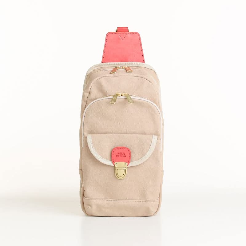 Hinomoto Canvas Kissora Collaboration One Shoulder Beige X Red Size In Genuine Leather Canvas Body Bag (B5 Storage/Water Repellent/Made Japan)
