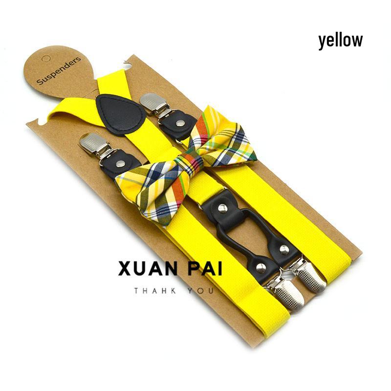 Adult Unisex 4-Clip Elastic Suspenders & Bow Tie Set, Non-Slip, Solid Color, 2.5cm