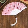 1Pcs Summer Folding Hand Fan Cherry Lemon Fruit Pattern Portable Plastic Frame Fabric Tassel Cooling Fan For Home Women