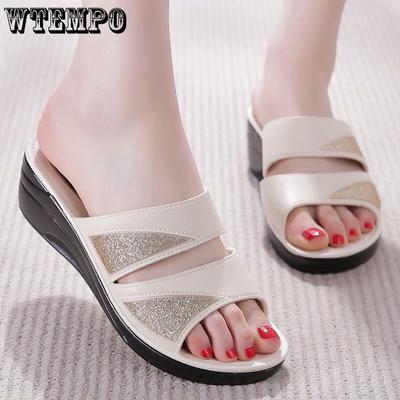 Summer Non-slip High Heel Thick Bottom Soft Bottom Home Slippers Outside Wear Sandals Female