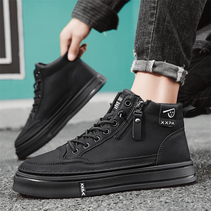 High Quality Men's Casual Shoes Fashion Leather Board Shoes Comfortable Platform Short Ankle Boots Slip On Man Walking Sneakers
