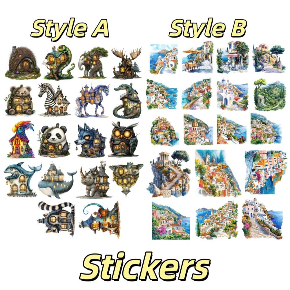 18pcs Anime Watercolor Greek island scenery Paper Stickers, for Luggage, Notebook, Diary, Album Decoration, DIY stationery