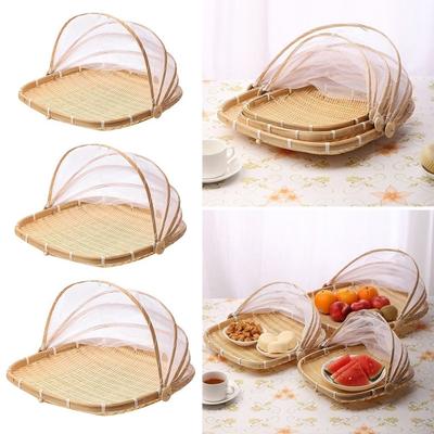 Bamboo Hand-Woven Tent Basket Dustproof Basket Picnic Mesh Net Cover  Outdoor