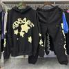 Sp5der Star Spider Foamed Letter Print Fleece Lined Hoodie Pants Set Teens Casual Streetwear Outfit