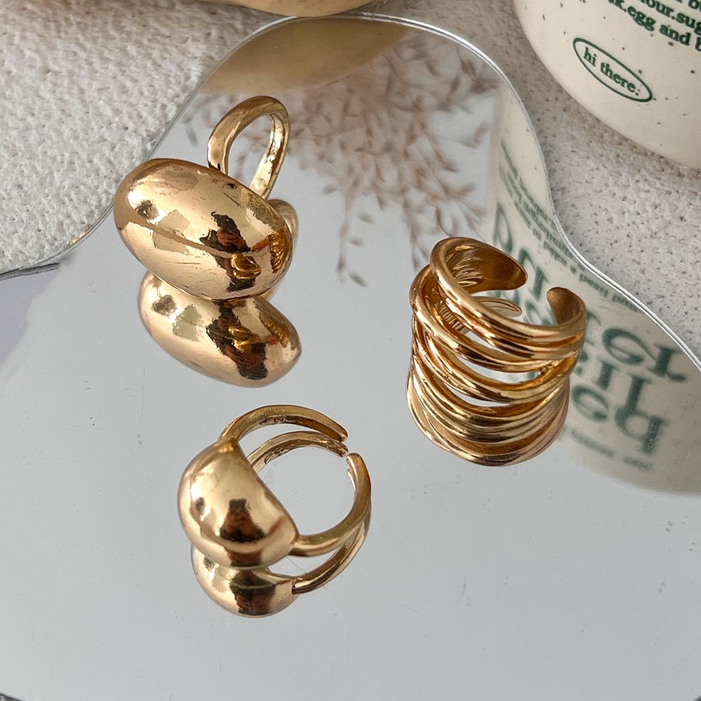 Ingemark 3Pcs/Set Creative Smooth Geometric Chunky Open Rings for Women Punk Irregular Adjustable Finger Rings Men Jewelry Gift