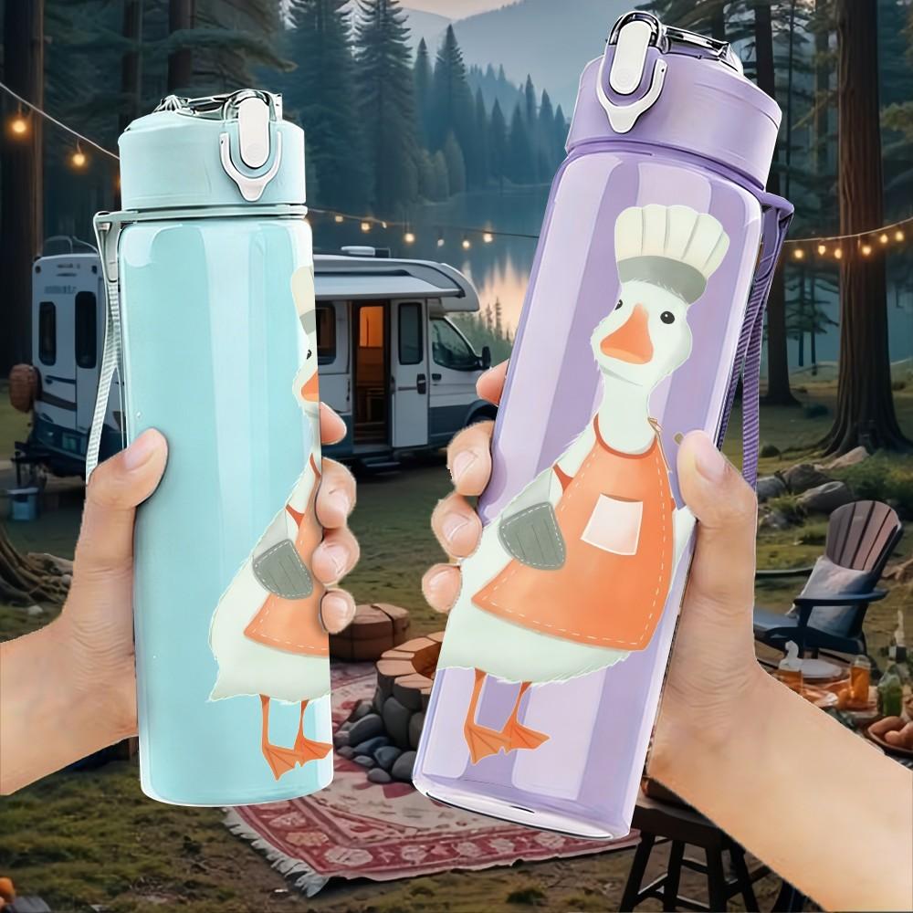 1PC Chef Goose With Spoon Print 750ml Color Plastic Sports Water Bottle Leakproof Flip Straw Lid Suitable for Sports Office Home Use