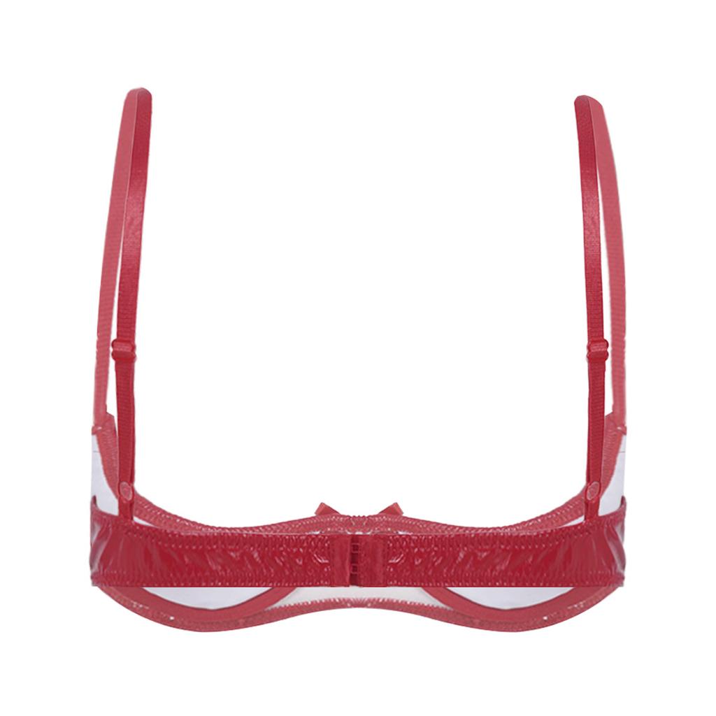 Damen Patentleder BH mit Bügeln Ungefüttert Messing Glänzendes Design Verstellbare Träger Dessous Top