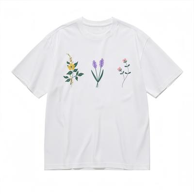 Herren Weiches Atmungsaktives Ganzjahres Klassisches T-Shirt Herren Damen T-Shirts Oberteil Vielfältige Blumige Kombination Baumwoll-T-Shirt